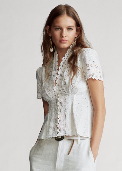 Dámské Halenky Polo Ralph Lauren Cotton Eyelet Peplum - 49802-ERQX